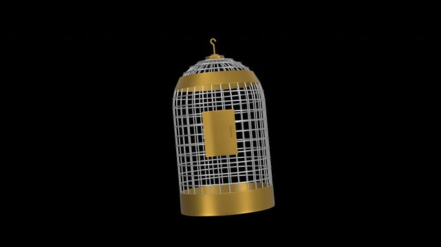 Bird Cage Rotating on a Transparent Background. Seamless Loop. 4K