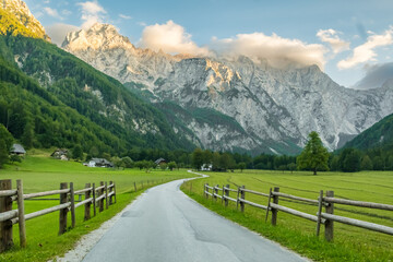 Idyllic scene with a rural road in the Alpine landscape, Logar Valley, Slovenia © Mazur Travel