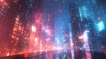 Obraz premium Neon Cityscape: Futuristic Metropolis at Night