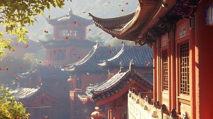 Fototapeta premium Asian landmark temple filled with ornate dragons high resolution picture