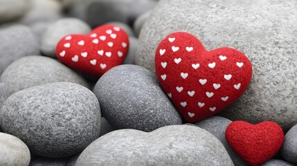 Obraz premium Red Hearts on Grey Stones Romantic Valentine's Day Decor