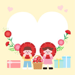 카네이션과 선물상자가 있는 가정의 달 일러스트