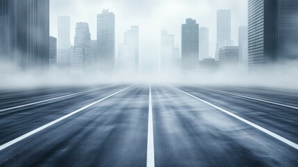 Fototapeta premium Foggy Cityscape: A Mysterious Road Through Urban Mist