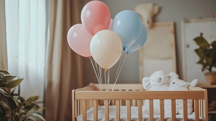 Pastel Balloons over a Baby Crib: A Celebration of New Life