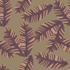 Seamless hand drawn oil painting pattern with textured leaves