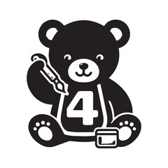 Cute Cartoon Teddy Bear with Number 4 and Magic Wand for Kids Birthday or Preschool Design