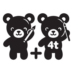 Cute Cartoon Teddy Bear with Number 4 and Magic Wand for Kids Birthday or Preschool Design