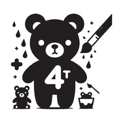 Cute Cartoon Teddy Bear with Number 4 and Magic Wand for Kids Birthday or Preschool Design