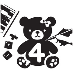 Cute Cartoon Teddy Bear with Number 4 and Magic Wand for Kids Birthday or Preschool Design