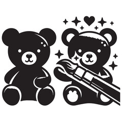 Cute Cartoon Teddy Bear with Number 4 and Magic Wand for Kids Birthday or Preschool Design