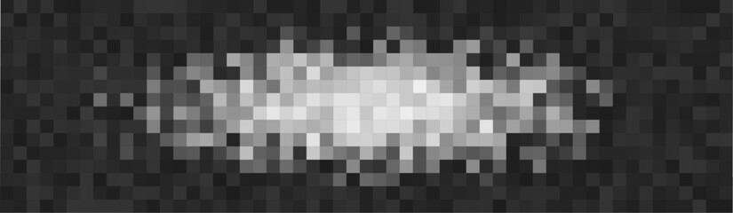 Horizontal pixelated mosaic censor bar, blurred block in grayscale tones, simulates content masking. Conceals sensitive visual information, NSFW or private data. Digital texture. Vector illustration.