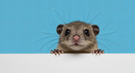 Adorable Bush Hyrax Portrait Over Blue Background with Charming Expression
