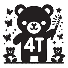 Cute Cartoon Teddy Bear with Number 4 and Magic Wand for Kids Birthday or Preschool Design