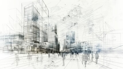 Fototapeta premium Architectural sketch of an urban cityscape