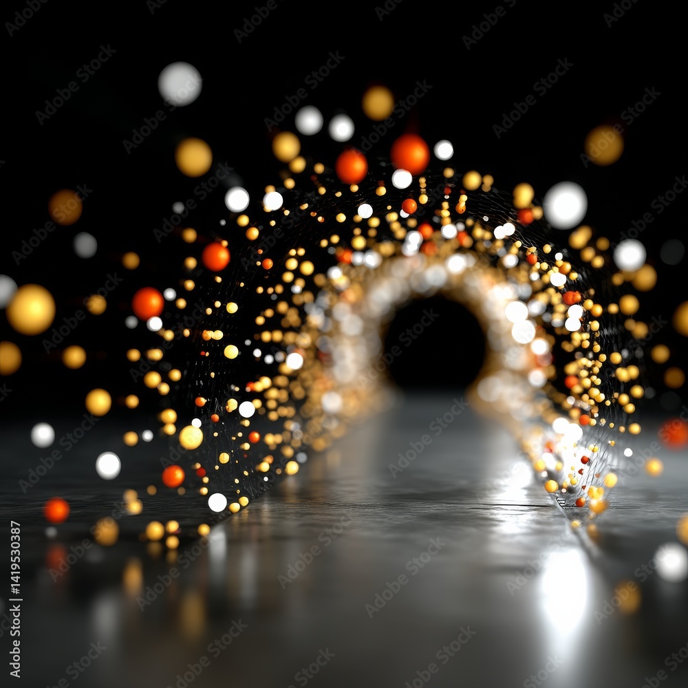 Poster Abstract Glowing Sphere Tunnel: A Journey Through Light and Shadow on a Polished Surface.