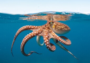 Naklejka premium Graceful octopus undulating beneath the sun kissed surface of the ocean