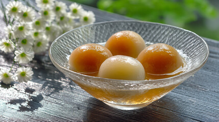 Japanese rice flour dumplings shiratama in syrup chi