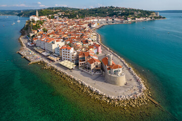 Aerial view of the Piran old town, Slovenia