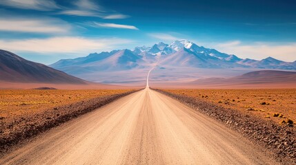 A mesmerizing journey through the vast Atacama Desert towards distant snow peaks