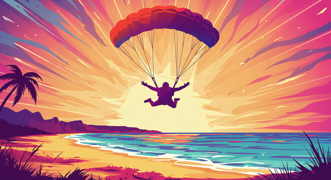 Vector, Illustration, sky diving, sports,  parachute 