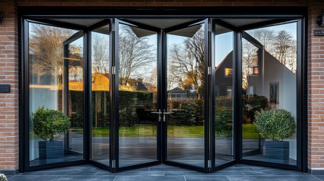 Modern black bi-fold patio doors