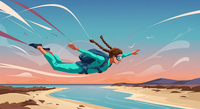 Vector, Illustration, sky diving, sports,  parachute 