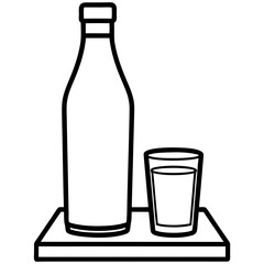 Glass of milk and bottle on table vector