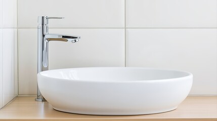 Fototapeta premium Modern bathroom sink with chrome faucet and minimalist design