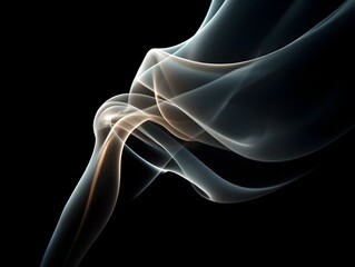 Abstract swirling smoke design element with elegant light brown and dark blue hues against a pure black background perfect for design projects.