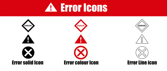 Collection of Error Warning and Alert Icons in Various Styles