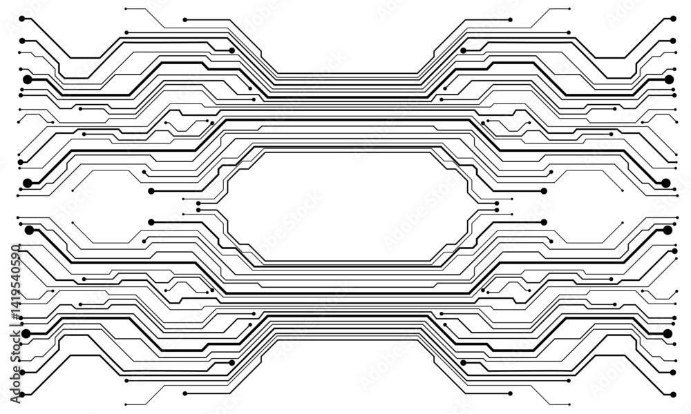 Poster Technology Black lines circuit cyber pattern on white background vector