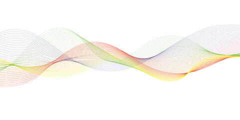Abstract modern colorful wavy stylized blend liens on white background. Blending gradient colors. Digital frequency track equalizer. 