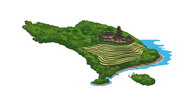 Vector, Illustration of the Indonesian island of Bali with its culture, map  