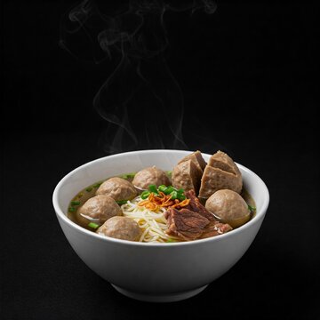 indonesian food, bakso or meatball on black background 