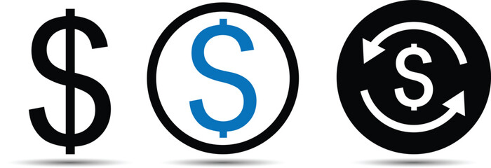Dollar Sign Icon with and without Circle Frame. Static, Circulating, Financial Icons, Cash Icon, Money Icon vector Illustration.