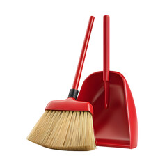 Red broom and dustpan set isolated on white background --v 7.0