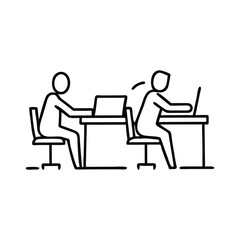 Two people working at desks in an office environment  