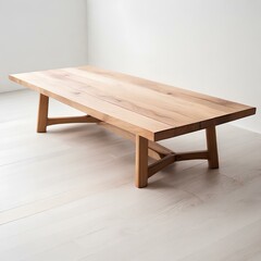 Neat wooden table, white tone background, light studio feel