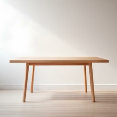 Neat wooden table, white tone background, light studio feel