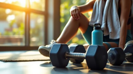 Weight training session home gym fitness lifestyle bright environment close-up view health and wellness focus