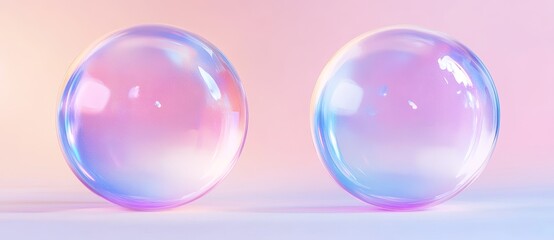 This stock photo features a modern and simple design of a soap bubble background with abstract close-up synthwave colors and a charming duo-tone palette of pink and blue, offering ample copy space