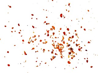 Dried red chili powder flying. Grainy scatterings of spicy burst . Splashes of red pepper powder.Overlay effect chilli or paprika spice splatters.