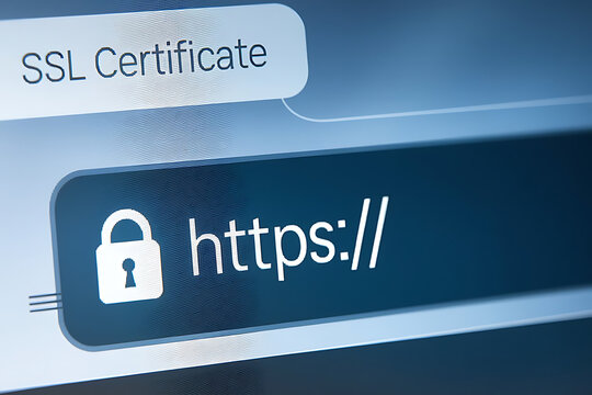 SSL Secure Connection: Close-Up of Browser Window with Lock Icon for HTTPS Encryption and Cybersecurity, ssl lock, ssl padlock, website design, ssl badge, ssl shield, Https, TLS, SSL certificate	