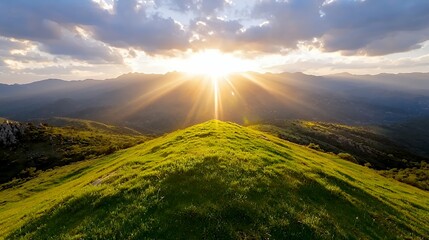 Majestic sunset over mountain meadow