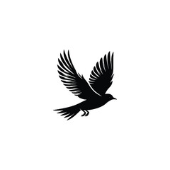 Flying bird silhouette logo. Elegant and dynamic black bird design with spread wings, perfect for freedom-themed branding, nature projects, spiritual logos, aviation, wildlife, or vintage-style emblem