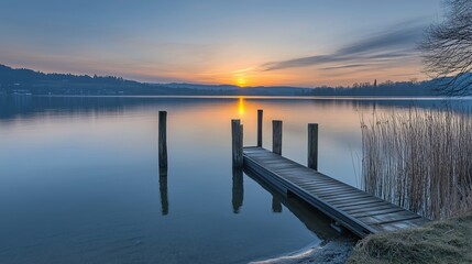 Serene Lake Dock at Sunrise