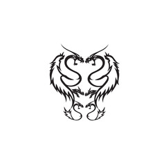 Tribal Tiger Heart Design – Symmetrical Black and White Tattoo Illustration with Fierce Feline Motifs

