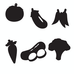 Minimalist Black and White Vegetable Silhouettes – Flat Vector Icons for Culinary Design