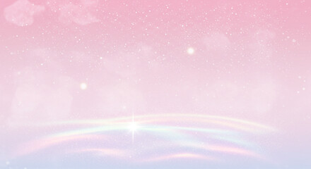 A dreamy pink and blue gradient background with soft clouds and subtle light flares creating a gentle glow
