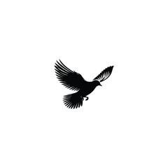 Flying bird silhouette logo. Elegant and dynamic black bird design with spread wings, perfect for freedom-themed branding, nature projects, spiritual logos, aviation, wildlife, or vintage-style emblem